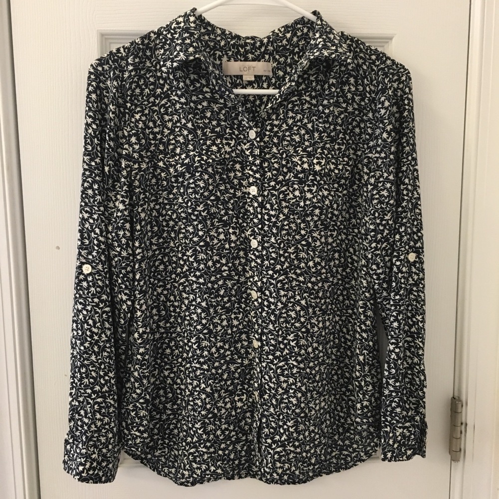 LOFT dark-blue patterned button down shirt
